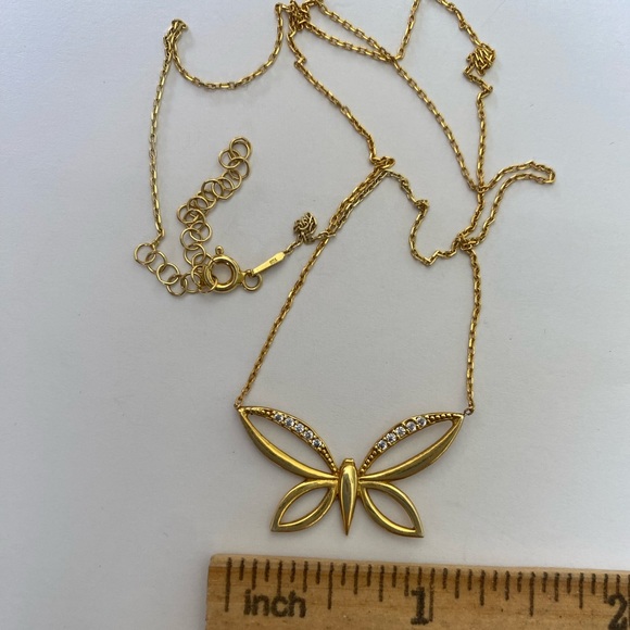 🦋Butterfly necklace 925 silver cz stones 18k yellow gold plated - Picture 3 of 4